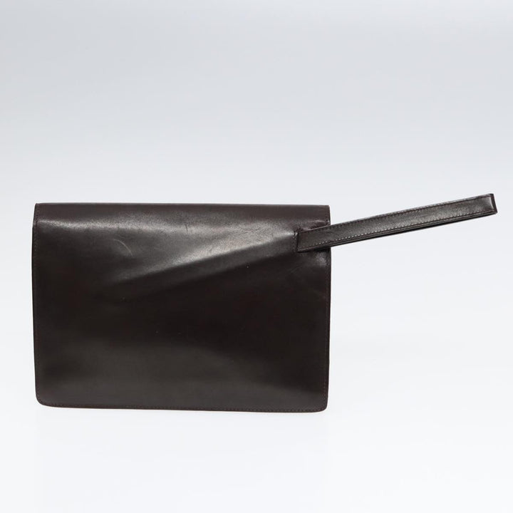 Celine Clutch Bag Leather Brown Gold Auth bs16841