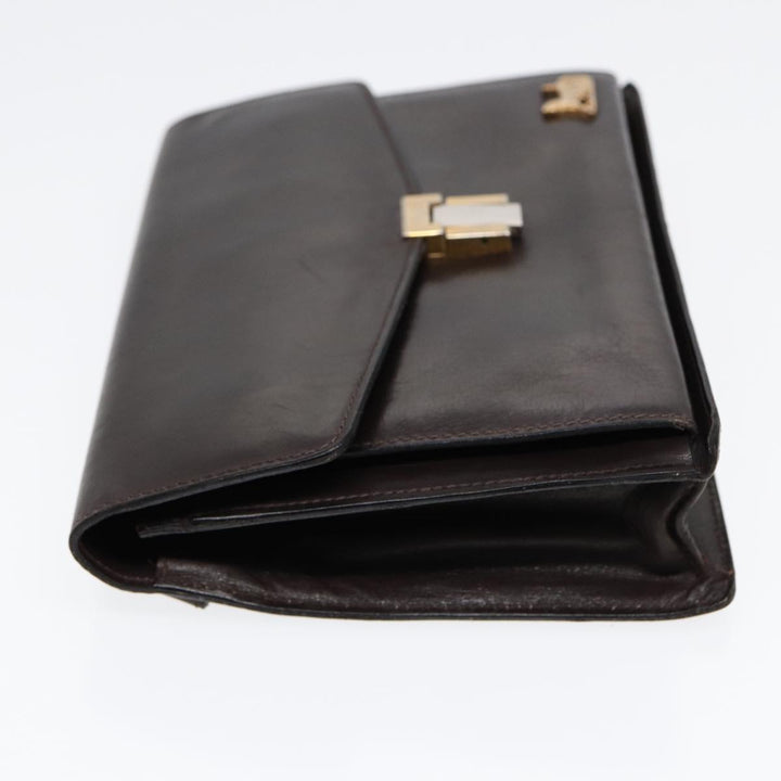 Celine Clutch Bag Leather Brown Gold Auth bs16841