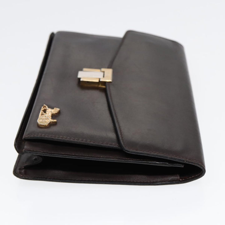 Celine Clutch Bag Leather Brown Gold Auth bs16841