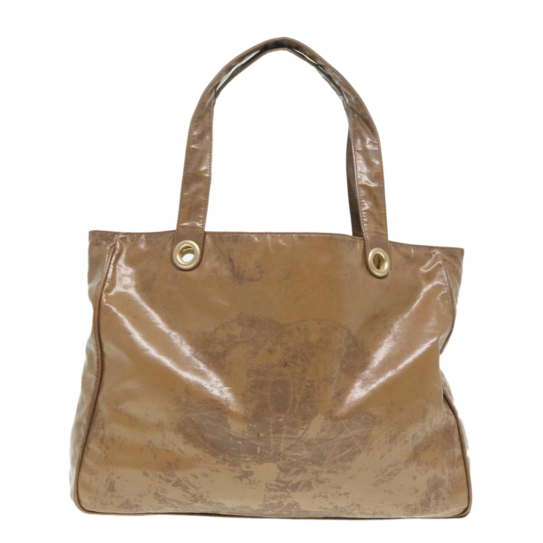 Top Quality Chanel COCO Mark Tote Bag Patent leather Beige CC Auth bs16858