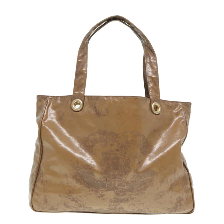 Top Quality Chanel COCO Mark Tote Bag Patent leather Beige CC Auth bs16858