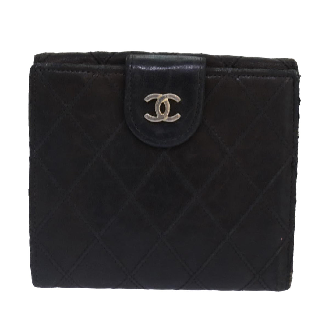 Chanel Bicolore Wallet Leather Black Gold CC Auth bs16876