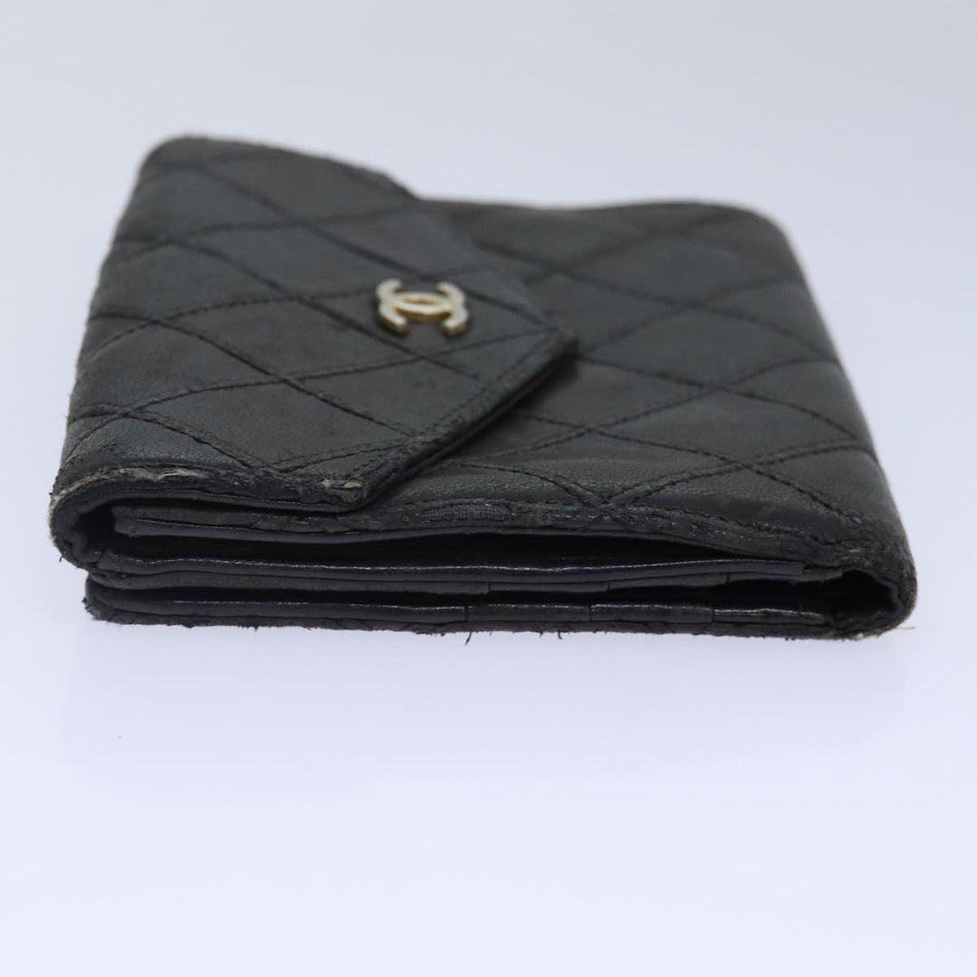 Chanel Bicolore Wallet Leather Black Gold CC Auth bs16876
