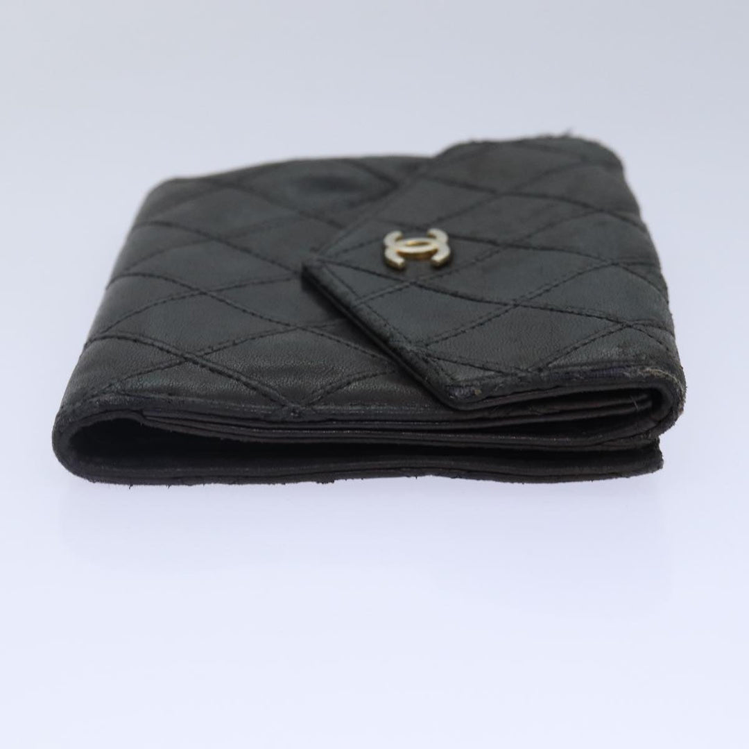 Chanel Bicolore Wallet Leather Black Gold CC Auth bs16876