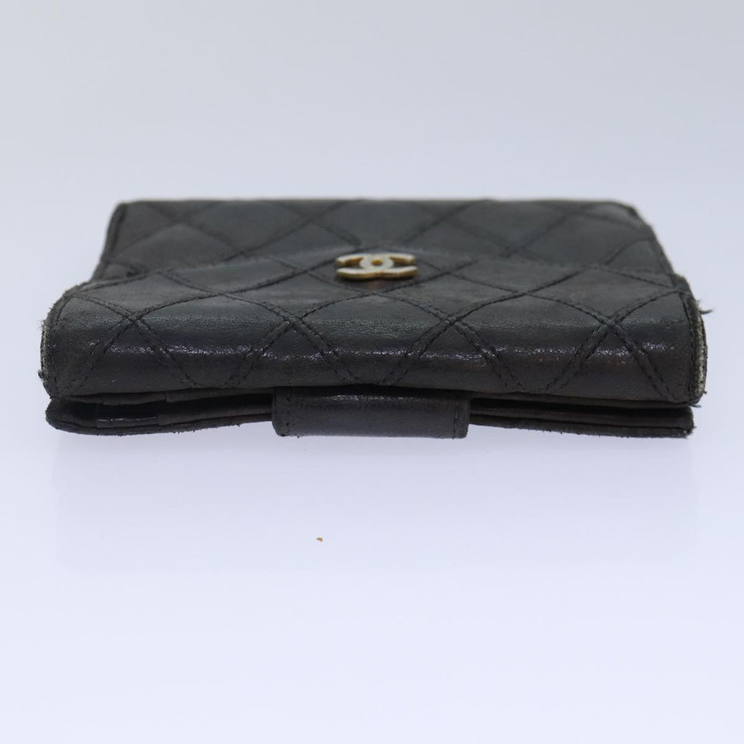 Chanel Bicolore Wallet Leather Black Gold CC Auth bs16876