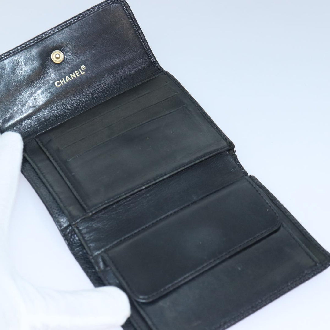 Top Quality Chanel COCO Mark Wallet Caviar Skin Black CC Auth bs16881