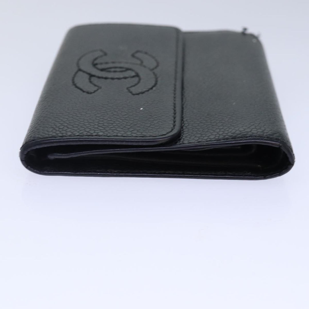 Top Quality Chanel COCO Mark Wallet Caviar Skin Black CC Auth bs16881