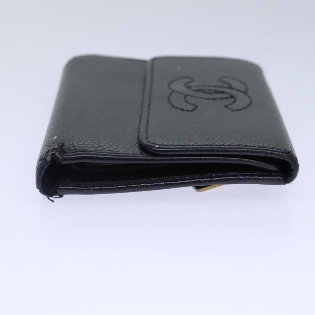 Top Quality Chanel COCO Mark Wallet Caviar Skin Black CC Auth bs16881
