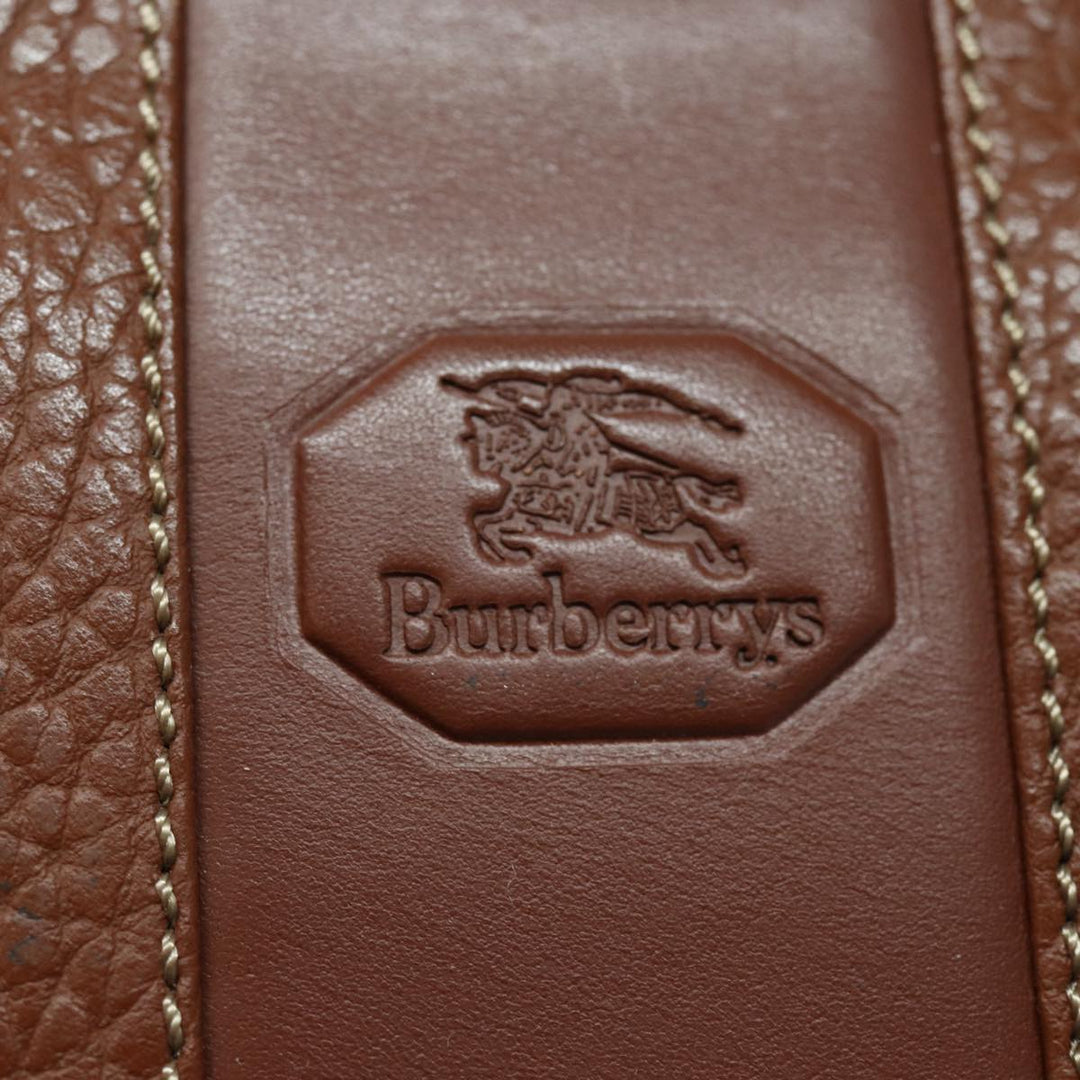 BurberrySs Hand Bag Leather Bordeaux Silver Auth bs16901
