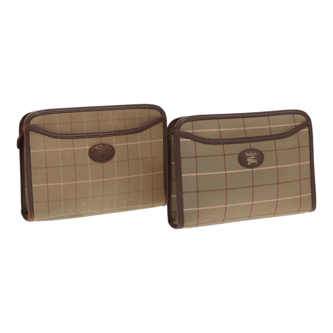 BurberrySs Nova Check Clutch Bag Canvas Leather 2Set Brown Beige Auth bs16912