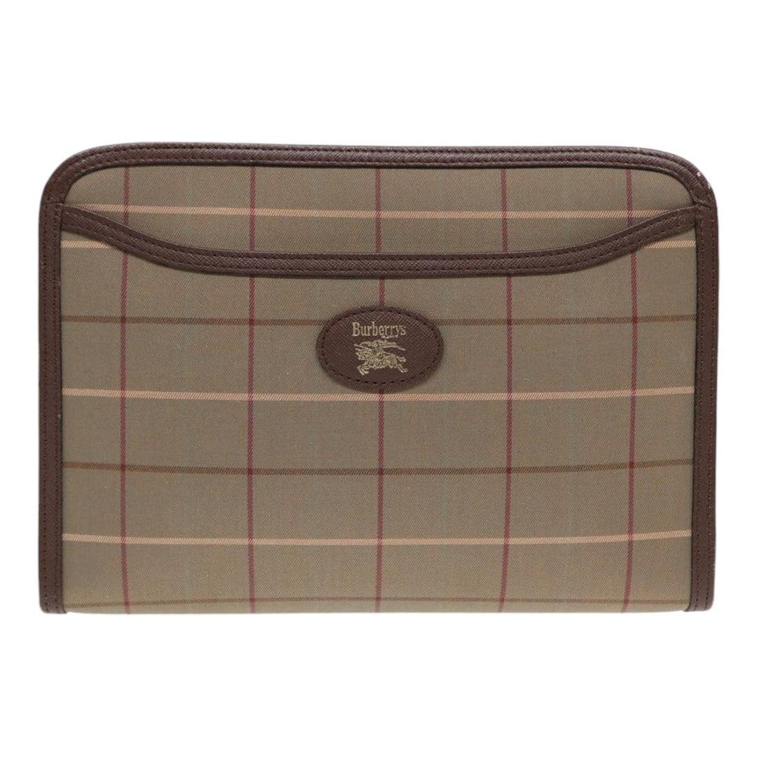 BurberrySs Nova Check Clutch Bag Canvas Leather 2Set Brown Beige Auth bs16912
