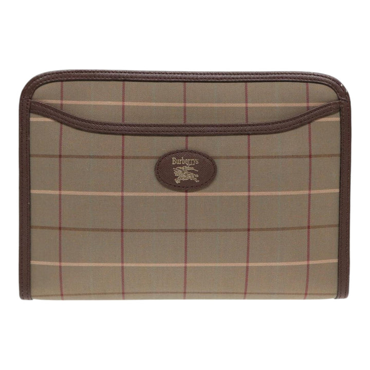 BurberrySs Nova Check Clutch Bag Canvas Leather 2Set Brown Beige Auth bs16912