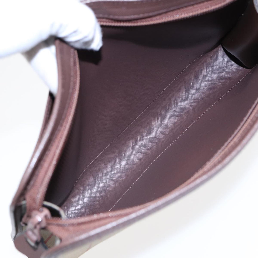 BurberrySs Nova Check Clutch Bag Canvas Leather 2Set Brown Beige Auth bs16912