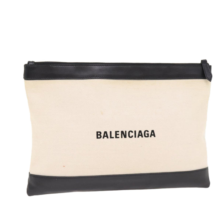 Top Quality Balenciaga Clip M Clutch Bag Canvas Leather Beige Silver 373834 Auth bs16915