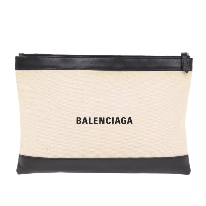 Top Quality Balenciaga Clip M Clutch Bag Canvas Leather Beige Silver 373834 Auth bs16915