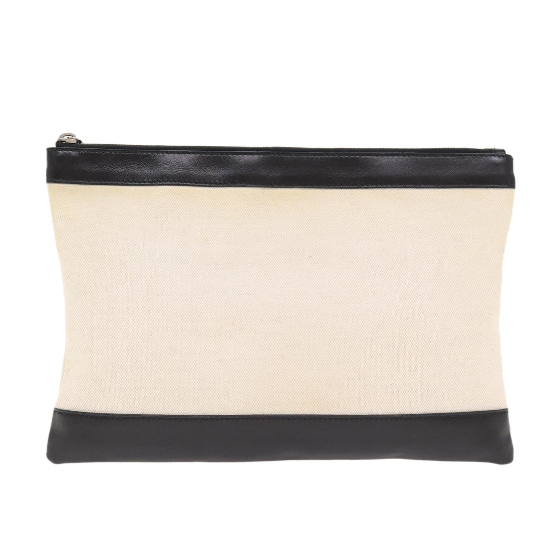 Top Quality Balenciaga Clip M Clutch Bag Canvas Leather Beige Silver 373834 Auth bs16915