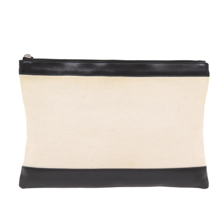 Top Quality Balenciaga Clip M Clutch Bag Canvas Leather Beige Silver 373834 Auth bs16915