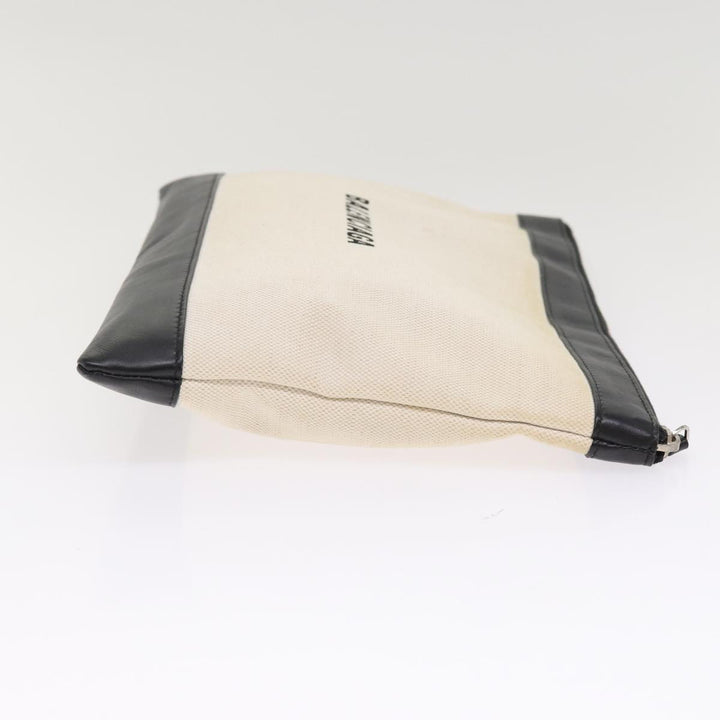 Top Quality Balenciaga Clip M Clutch Bag Canvas Leather Beige Silver 373834 Auth bs16915