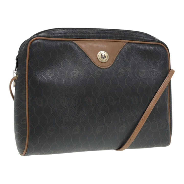 CHRISTIAN Top quality Dior Honeycomb Canvas Shoulder Bag PVC Black Brown gold Auth bs16916