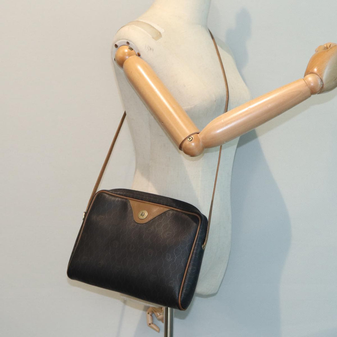 CHRISTIAN Top quality Dior Honeycomb Canvas Shoulder Bag PVC Black Brown gold Auth bs16916
