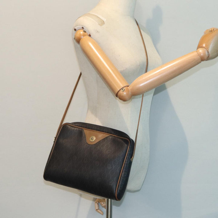 CHRISTIAN Top quality Dior Honeycomb Canvas Shoulder Bag PVC Black Brown gold Auth bs16916