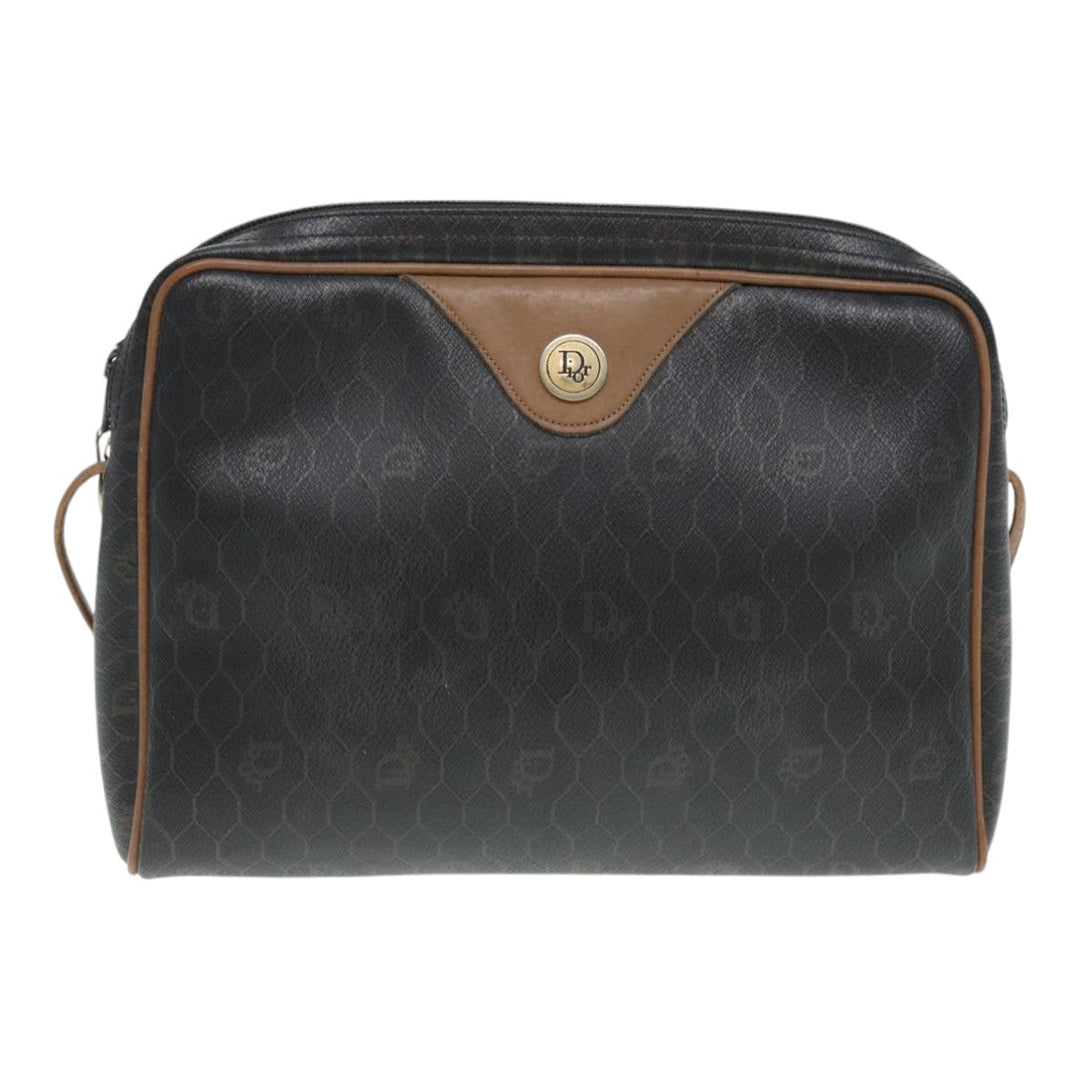 CHRISTIAN Top quality Dior Honeycomb Canvas Shoulder Bag PVC Black Brown gold Auth bs16916