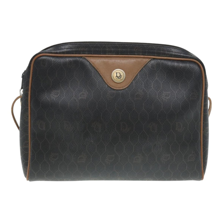 CHRISTIAN Top quality Dior Honeycomb Canvas Shoulder Bag PVC Black Brown gold Auth bs16916