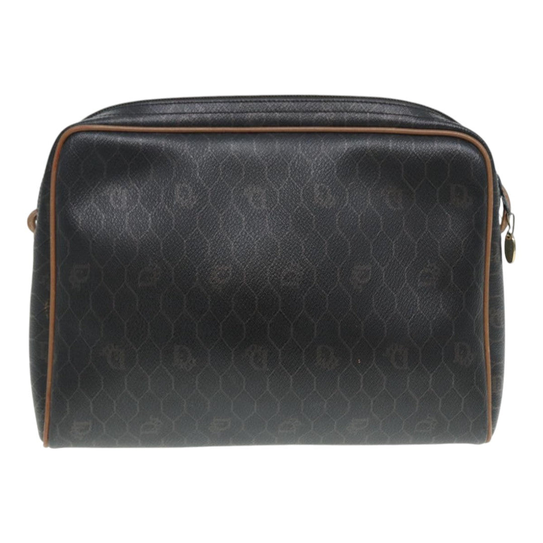 CHRISTIAN Top quality Dior Honeycomb Canvas Shoulder Bag PVC Black Brown gold Auth bs16916