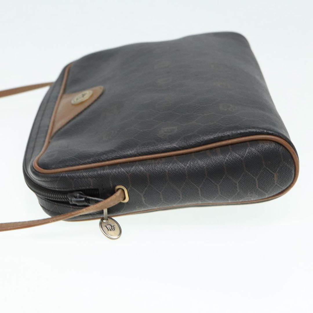 CHRISTIAN Top quality Dior Honeycomb Canvas Shoulder Bag PVC Black Brown gold Auth bs16916
