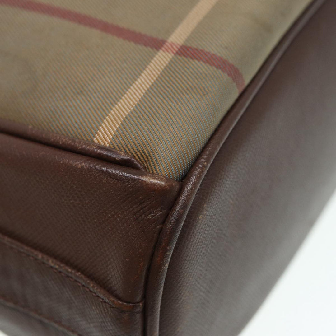 BurberrySs Nova Check Shoulder Bag Canvas Leather Brown Gold Auth bs16917