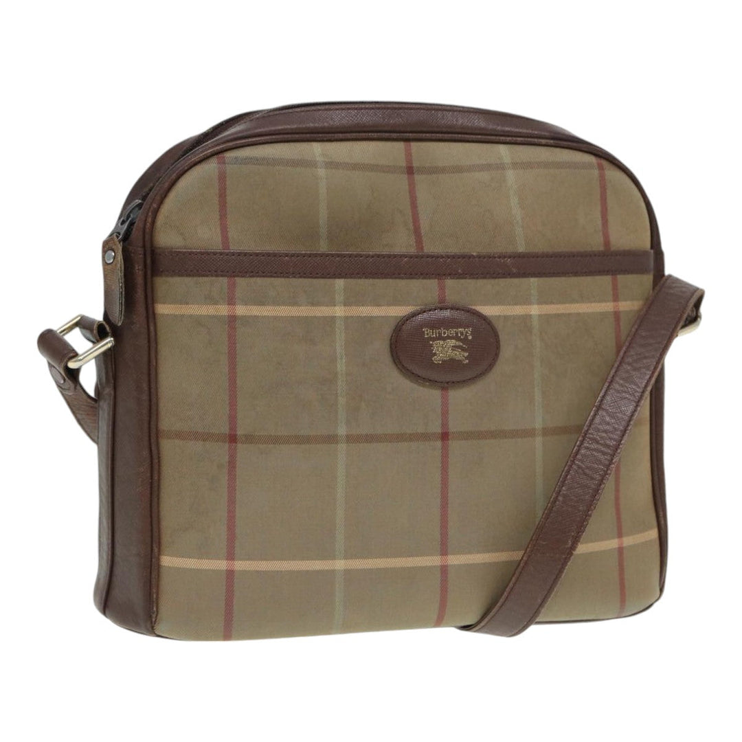 BurberrySs Nova Check Shoulder Bag Canvas Leather Brown Gold Auth bs16917