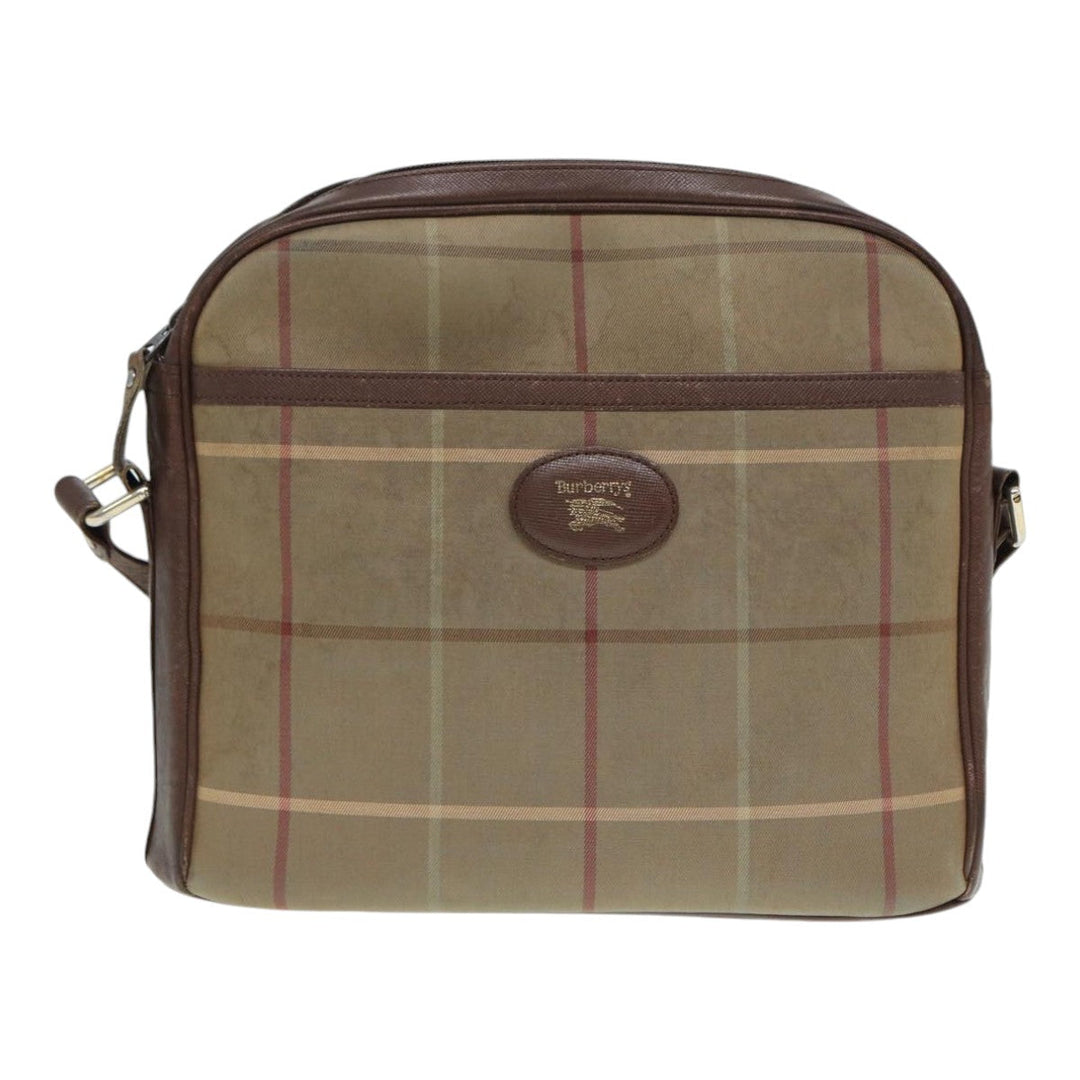BurberrySs Nova Check Shoulder Bag Canvas Leather Brown Gold Auth bs16917