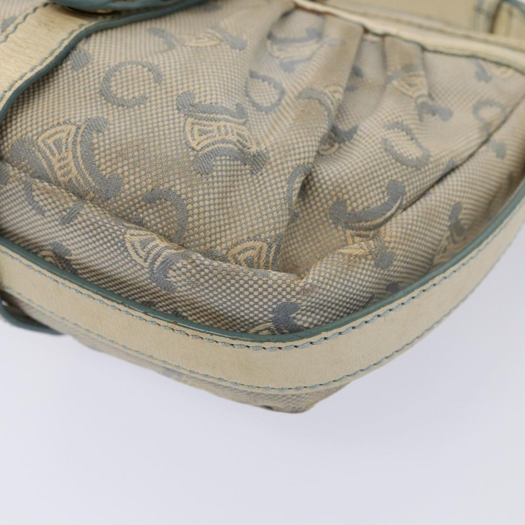 Celine C Macadam Canvas Shoulder Bag Leather Light Blue White gold Auth bs16956