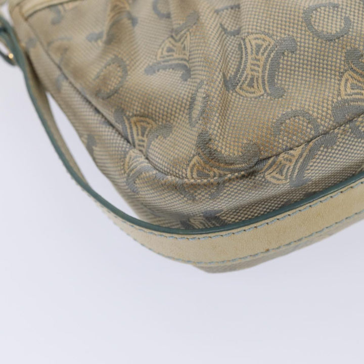 Celine C Macadam Canvas Shoulder Bag Leather Light Blue White gold Auth bs16956