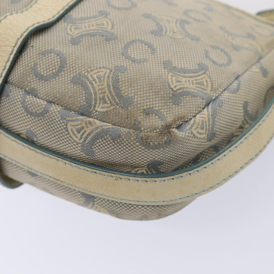 Celine C Macadam Canvas Shoulder Bag Leather Light Blue White gold Auth bs16956