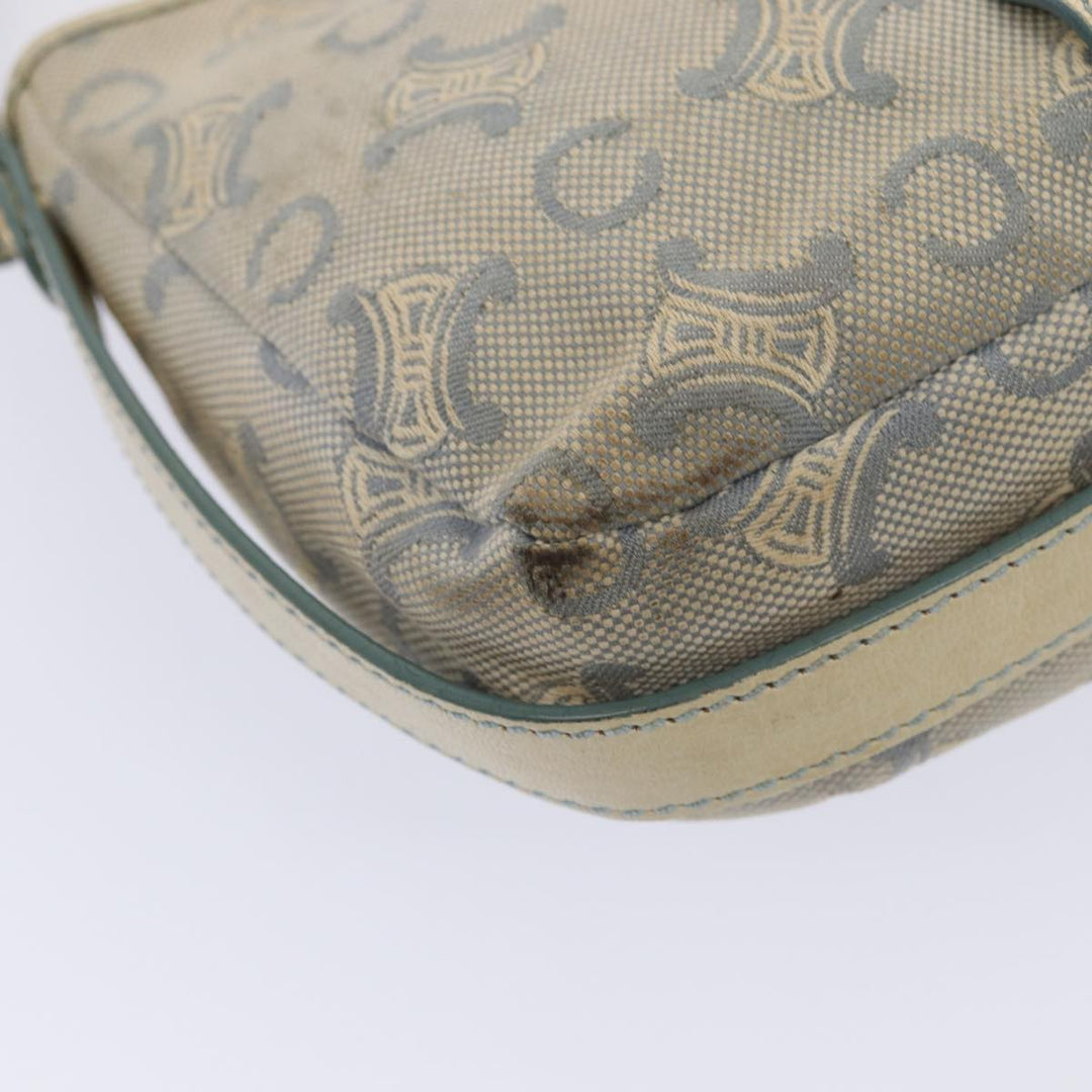 Celine C Macadam Canvas Shoulder Bag Leather Light Blue White gold Auth bs16956