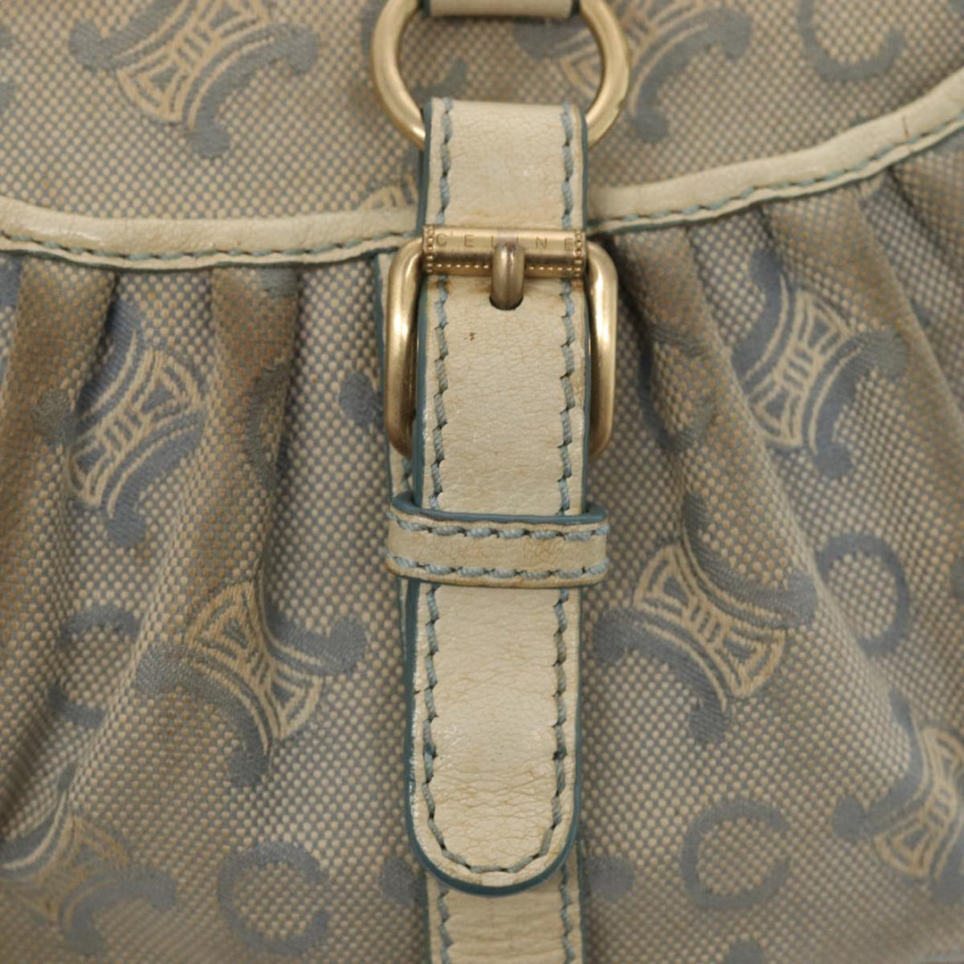 Celine C Macadam Canvas Shoulder Bag Leather Light Blue White gold Auth bs16956