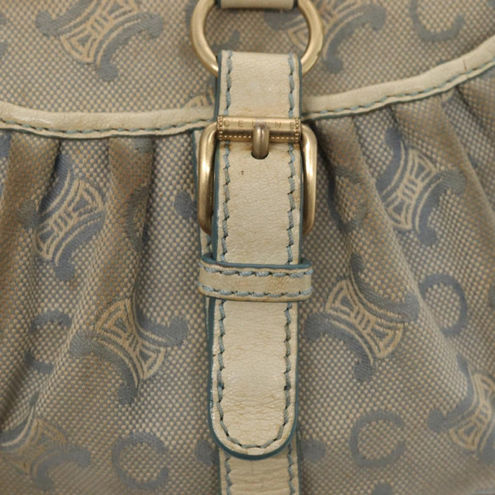 Celine C Macadam Canvas Shoulder Bag Leather Light Blue White gold Auth bs16956