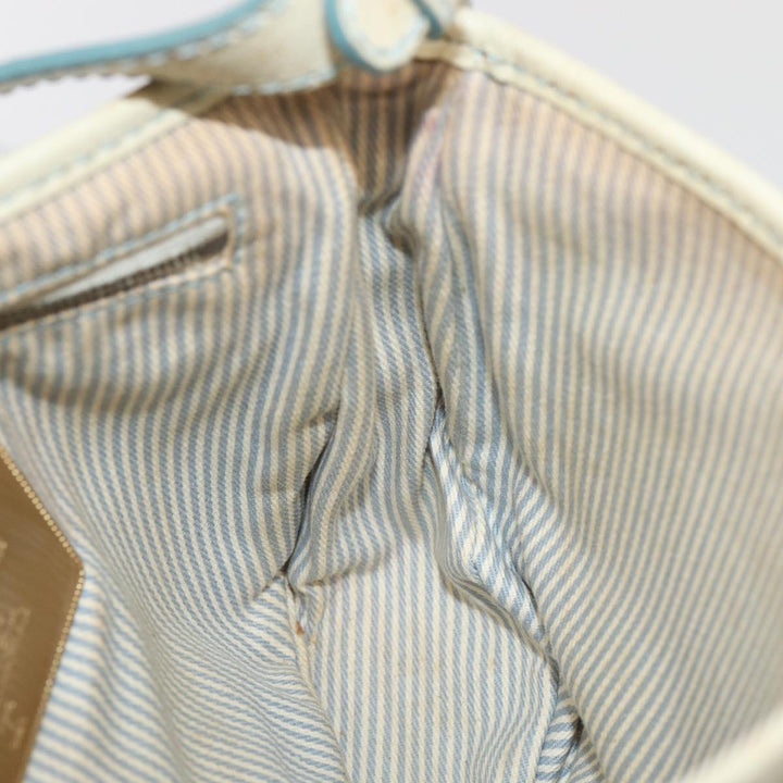 Celine C Macadam Canvas Shoulder Bag Leather Light Blue White gold Auth bs16956