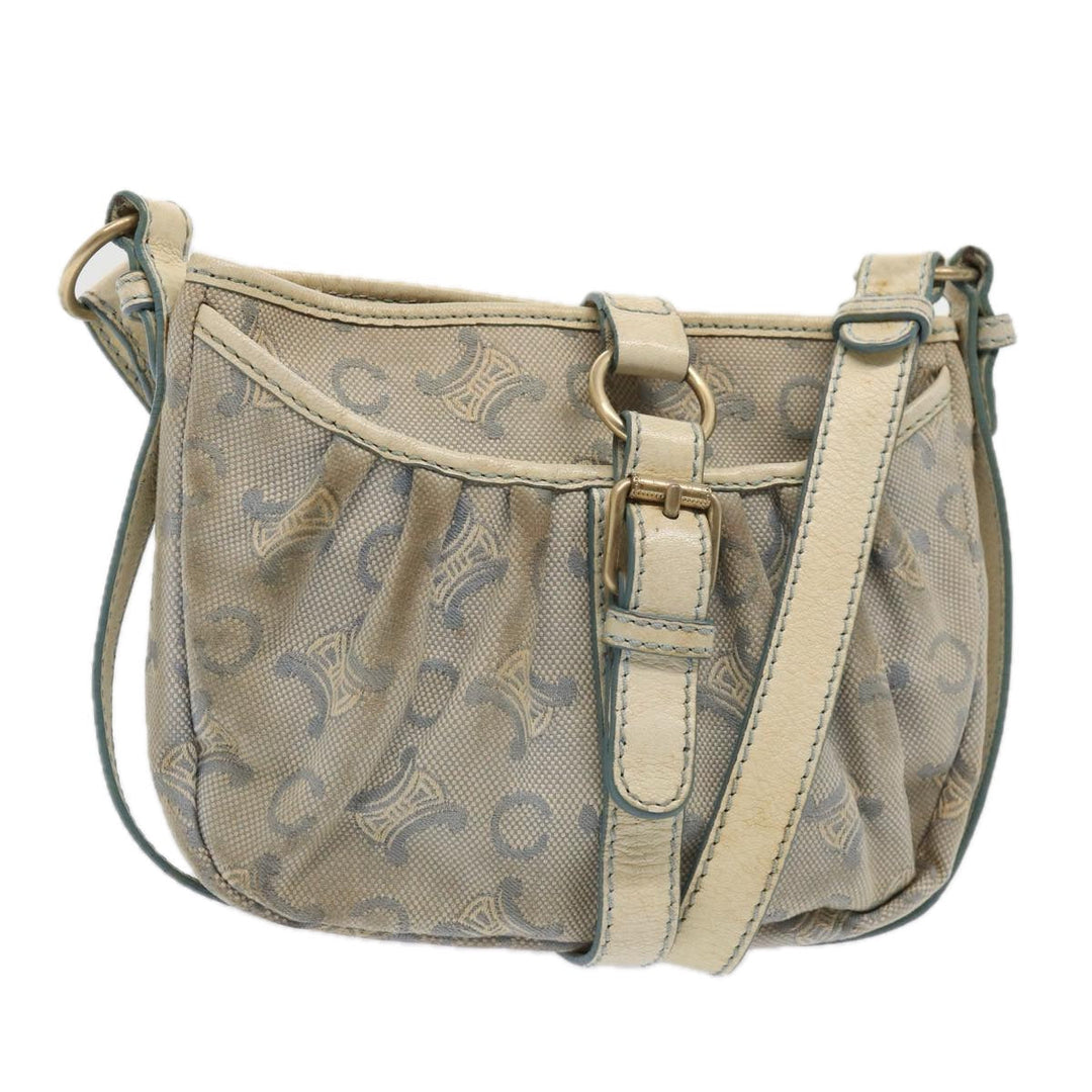 Celine C Macadam Canvas Shoulder Bag Leather Light Blue White gold Auth bs16956