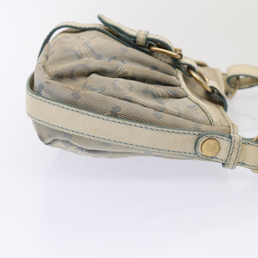 Celine C Macadam Canvas Shoulder Bag Leather Light Blue White gold Auth bs16956