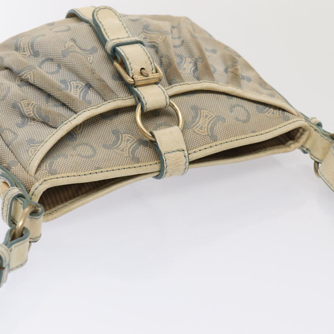 Celine C Macadam Canvas Shoulder Bag Leather Light Blue White gold Auth bs16956