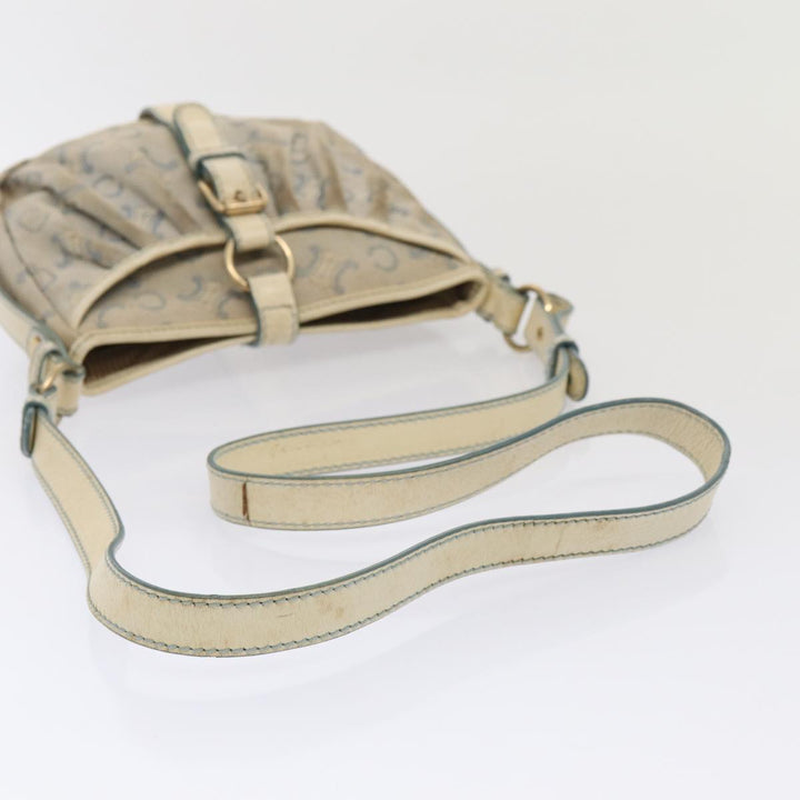 Celine C Macadam Canvas Shoulder Bag Leather Light Blue White gold Auth bs16956