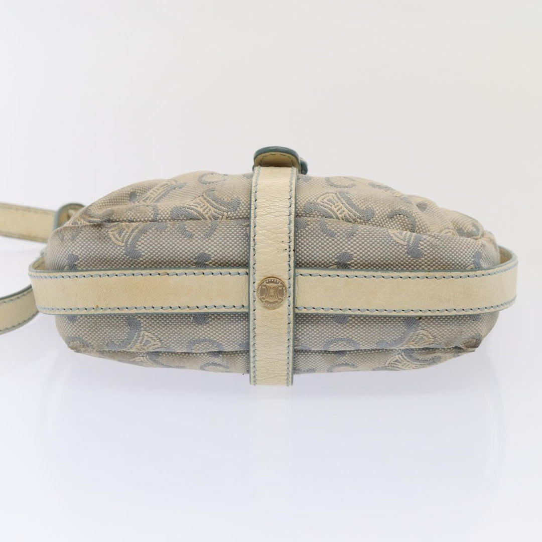 Celine C Macadam Canvas Shoulder Bag Leather Light Blue White gold Auth bs16956