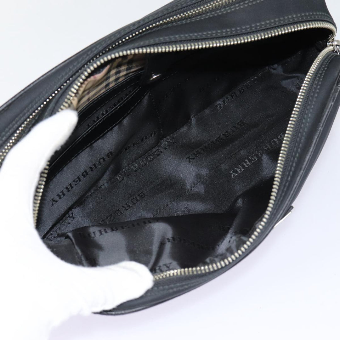 Burberry Second Bag Nylon Leather Black Silver Auth bs16972