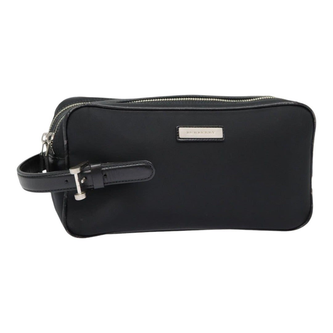 Burberry Second Bag Nylon Leather Black Silver Auth bs16972