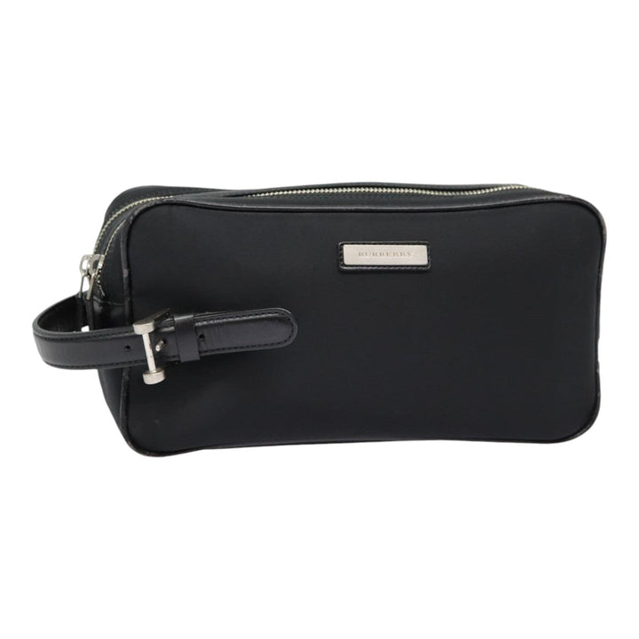 Burberry Second Bag Nylon Leather Black Silver Auth bs16972