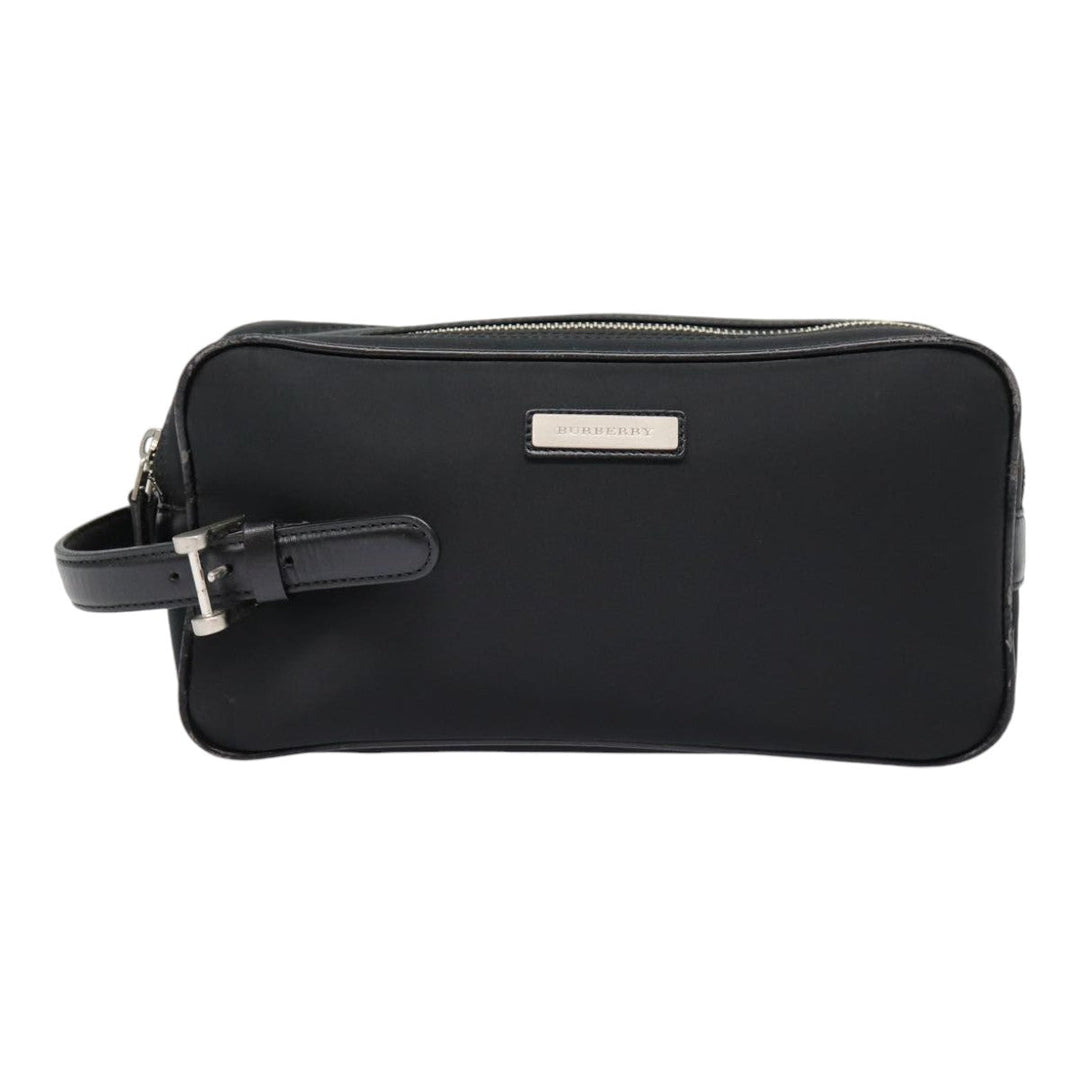Burberry Second Bag Nylon Leather Black Silver Auth bs16972