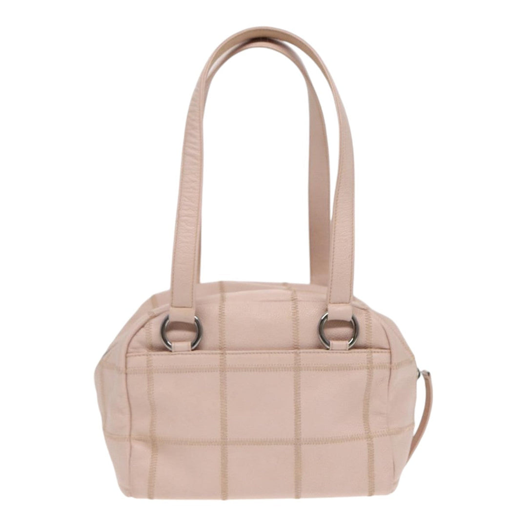 Top Quality Chanel Choco Bar Shoulder Bag Caviar Skin Pink Silver CC Auth bs16980