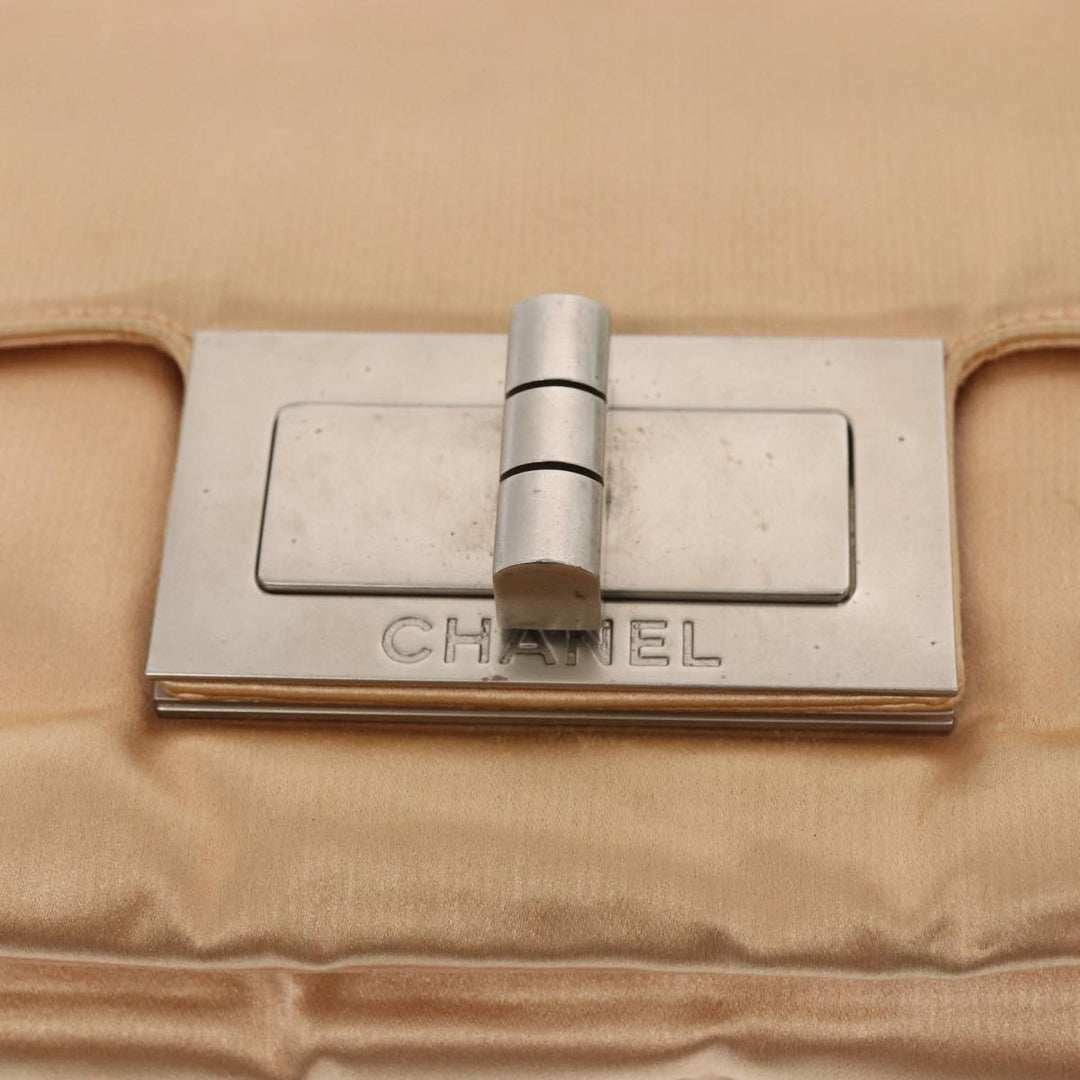 Top Quality Chanel Chain Shoulder Bag Satin Beige Silver CC Auth bs16982